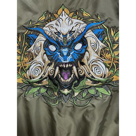 Bibisama Zodiac Monkey Olive Green Bomber Jacket XS-S Embroidered Streetwear - Picture 10 of 16